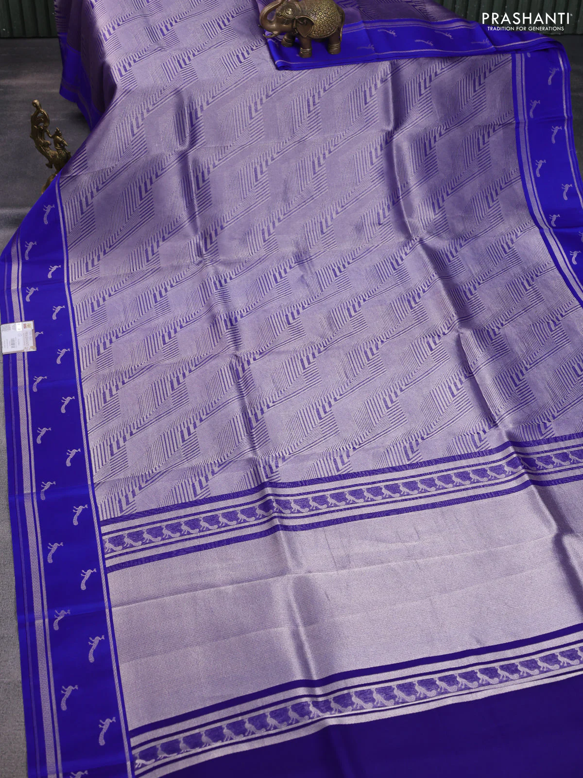 Banarasi katan silk saree blue with allover silver zari woven brocade weaves and zari woven butta border - Image 2