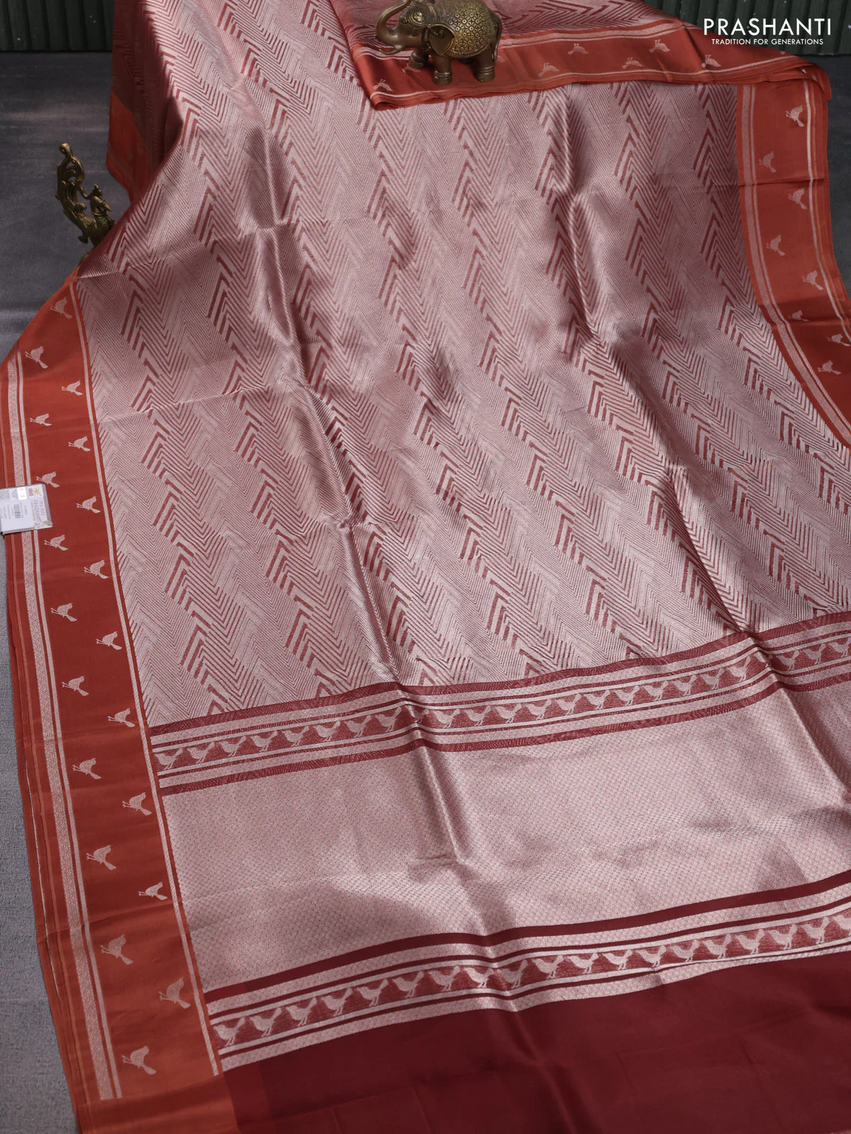 Banarasi katan silk saree brown with allover zari woven brocade weaves and zari woven butta border - Image 2