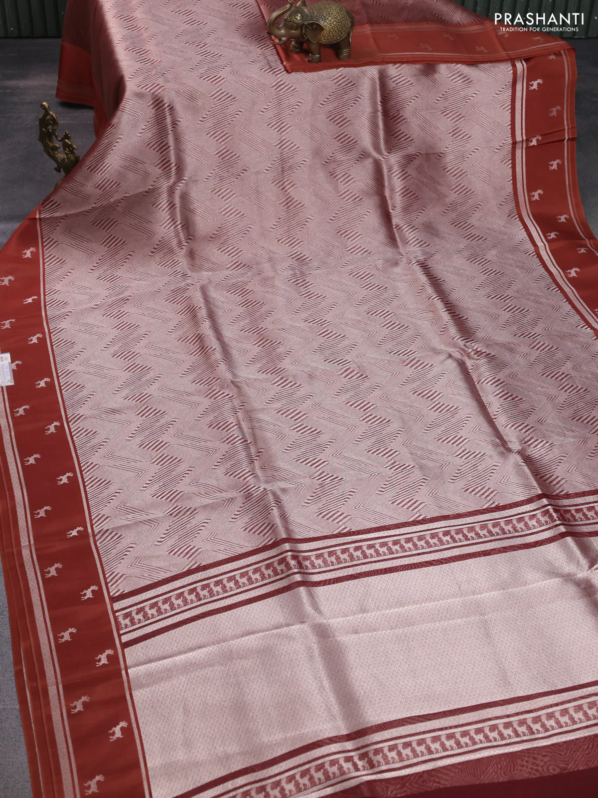 Banarasi katan silk saree brown with allover zari woven brocade weaves and zari woven butta border - Image 2