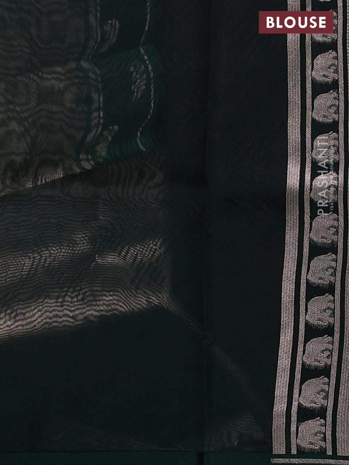 Banarasi katan silk saree green with allover silver zari woven brocade weaves and zari woven butta border - Image 3