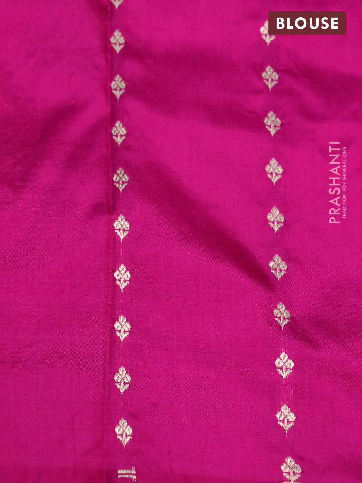 Banarasi katan silk saree magenat pink with paisley zari woven buttas in borderless style - Image 4