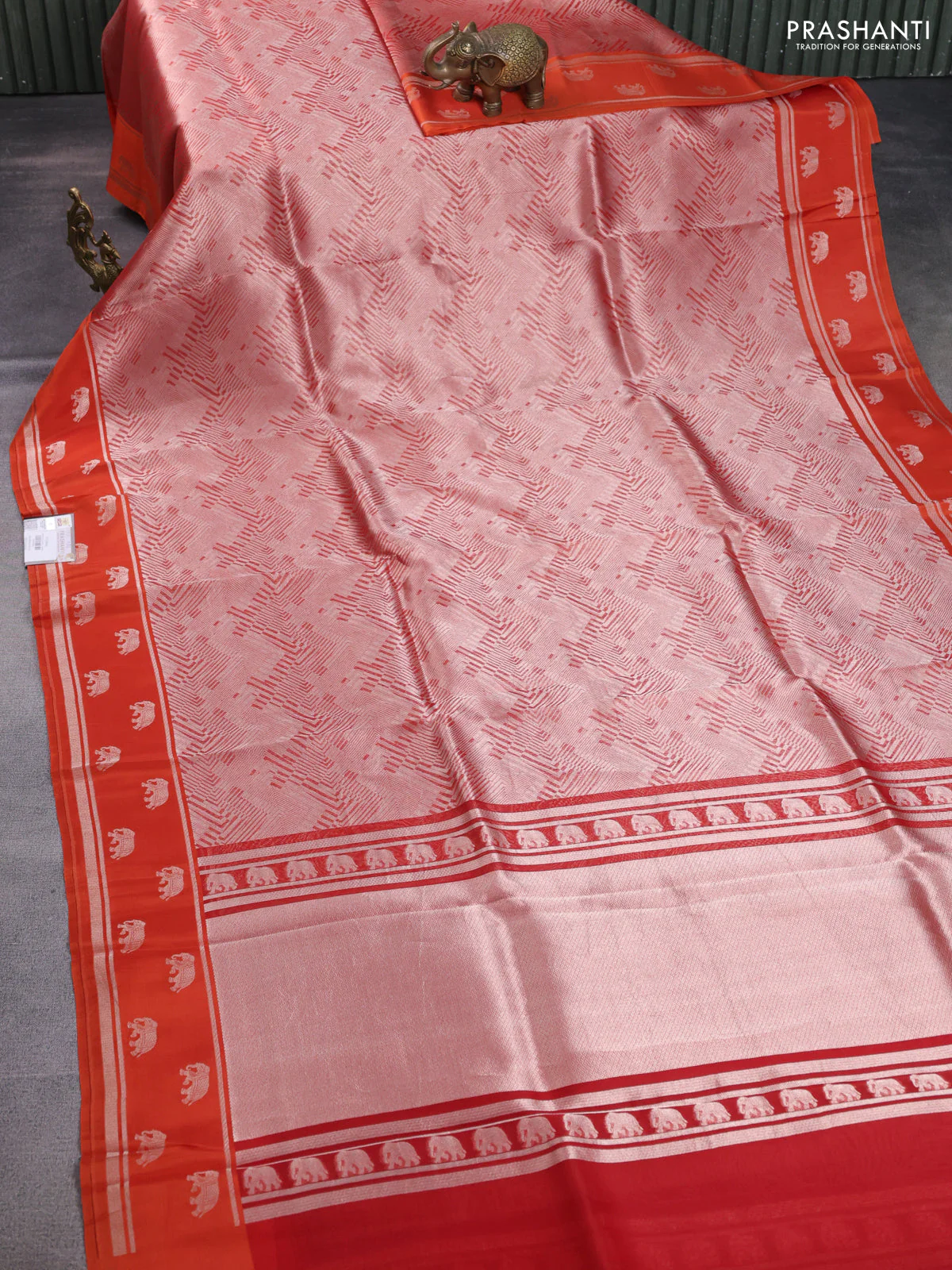 Banarasi katan silk saree orange with allover zari woven brocade weaves and zari woven butta border - Image 2