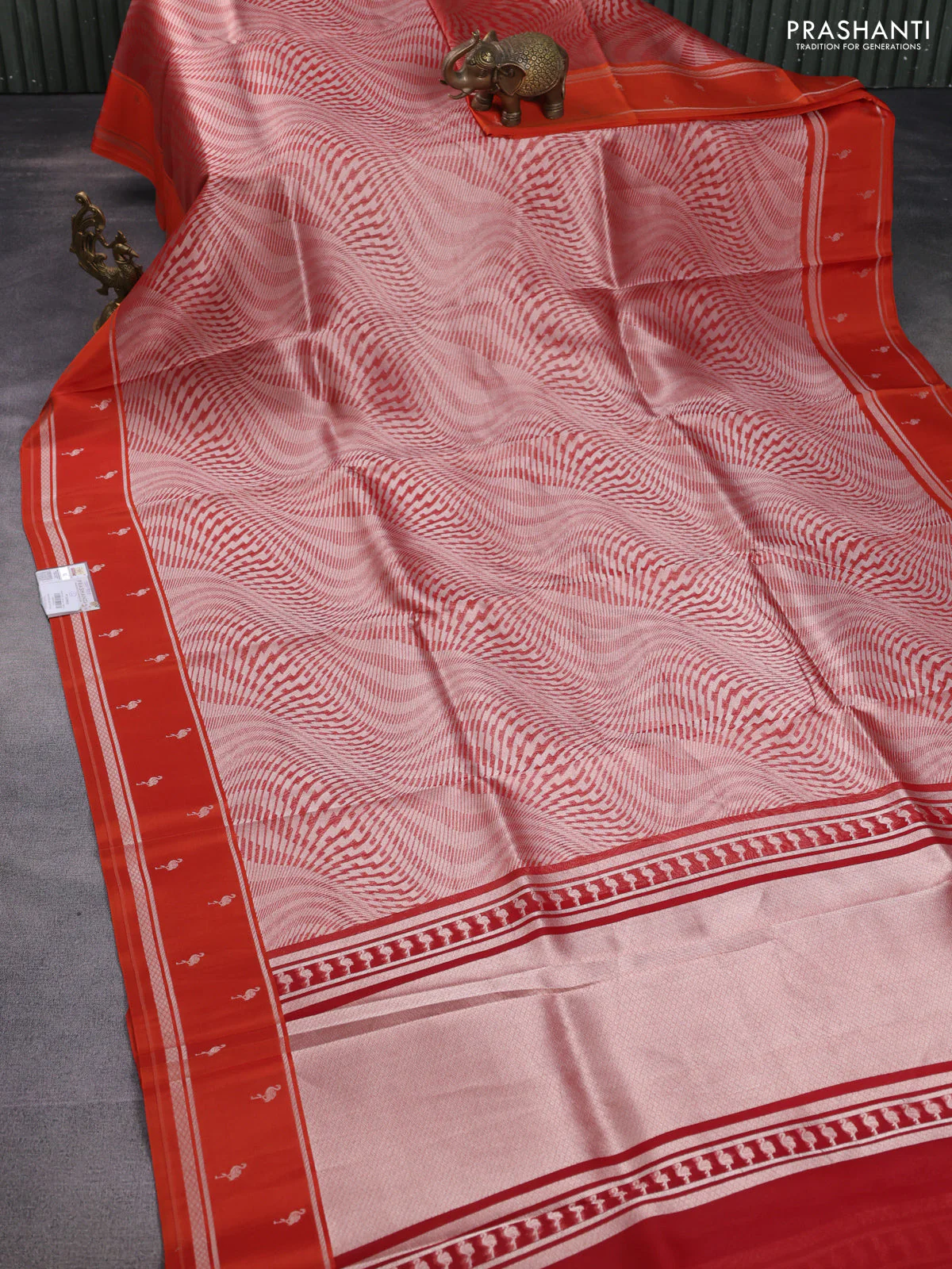 Banarasi katan silk saree orange with allover zari woven brocade weaves and zari woven butta border - Image 2