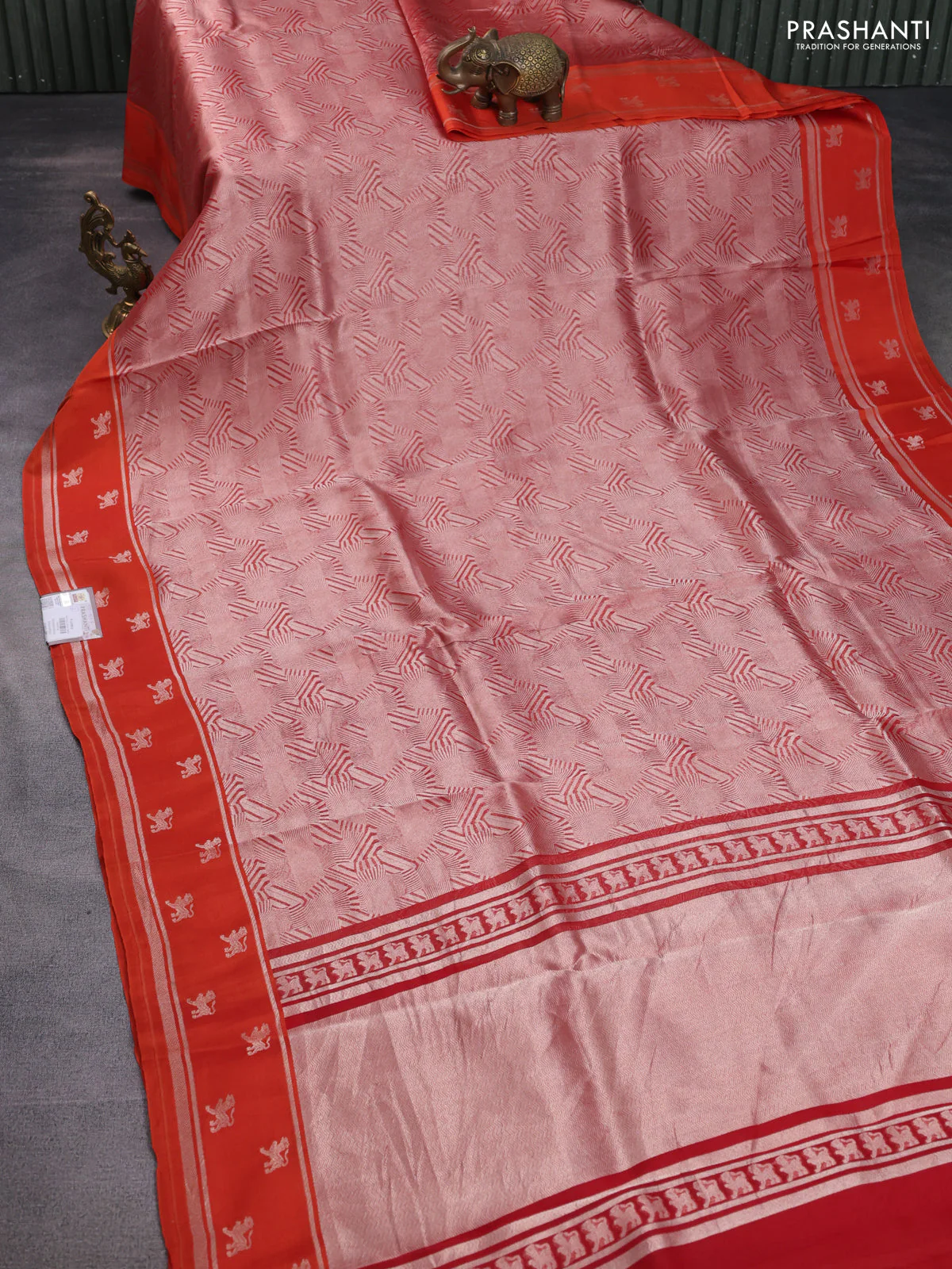 Banarasi katan silk saree orange with allover zari woven brocade weaves and zari woven butta border - Image 2