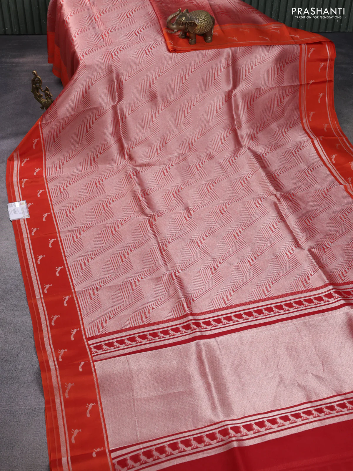 Banarasi katan silk saree orange with allover zari woven brocade weaves and zari woven butta border - Image 2