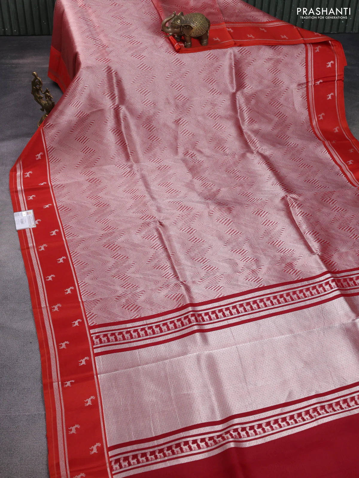Banarasi katan silk saree orange with allover zari woven brocade weaves and zari woven butta border - Image 2