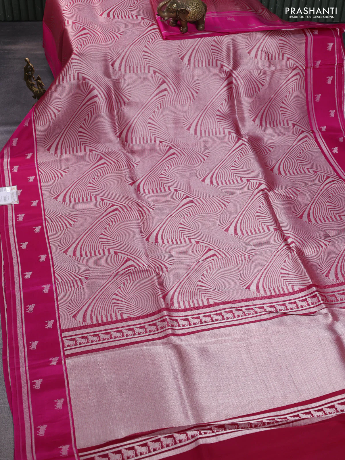 Banarasi katan silk saree pink with allover silver zari woven brocade weaves and zari woven butta border - Image 2