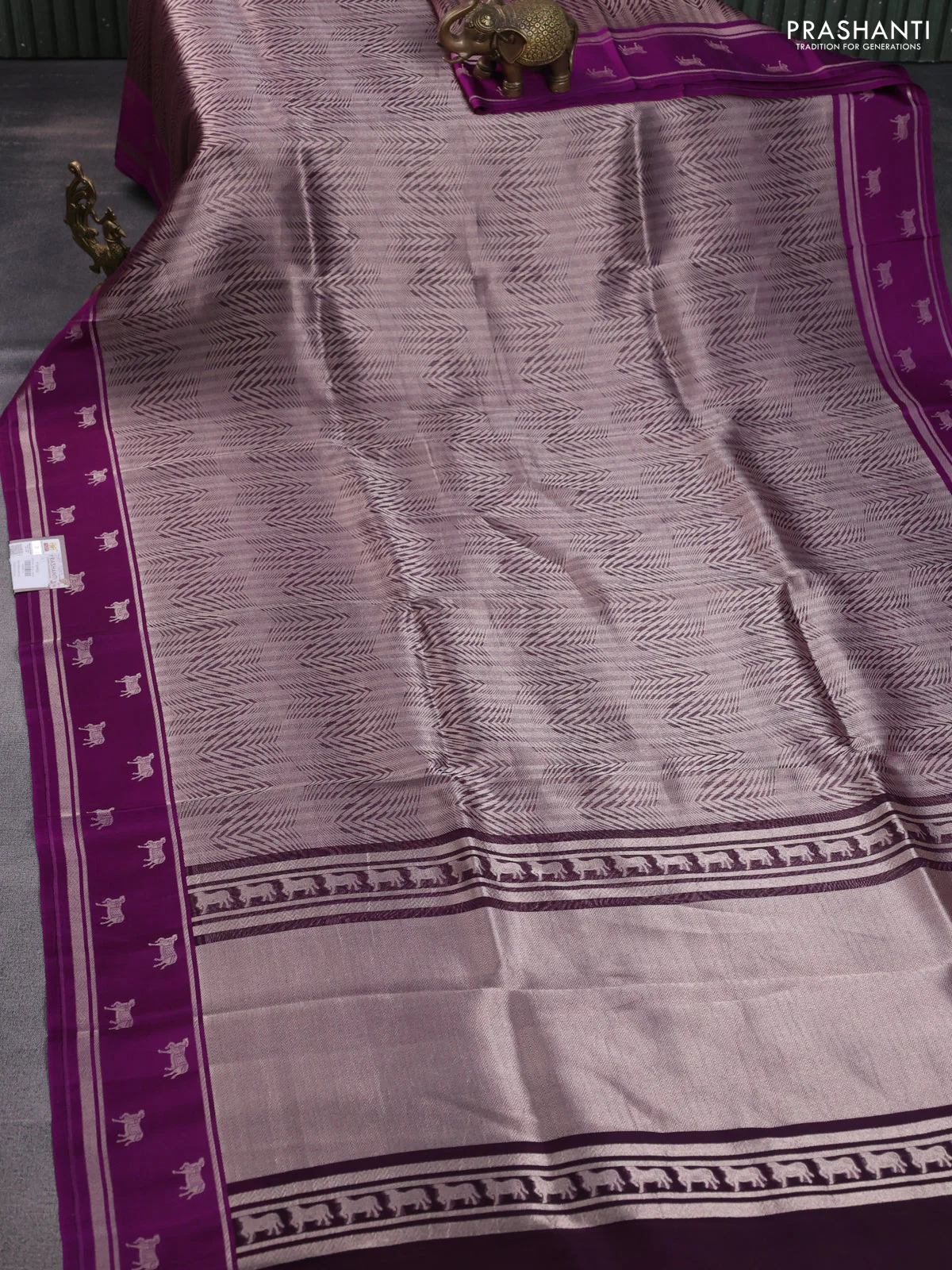 Banarasi katan silk saree purple with allover silver zari woven brocade weaves and zari woven butta border - Image 2