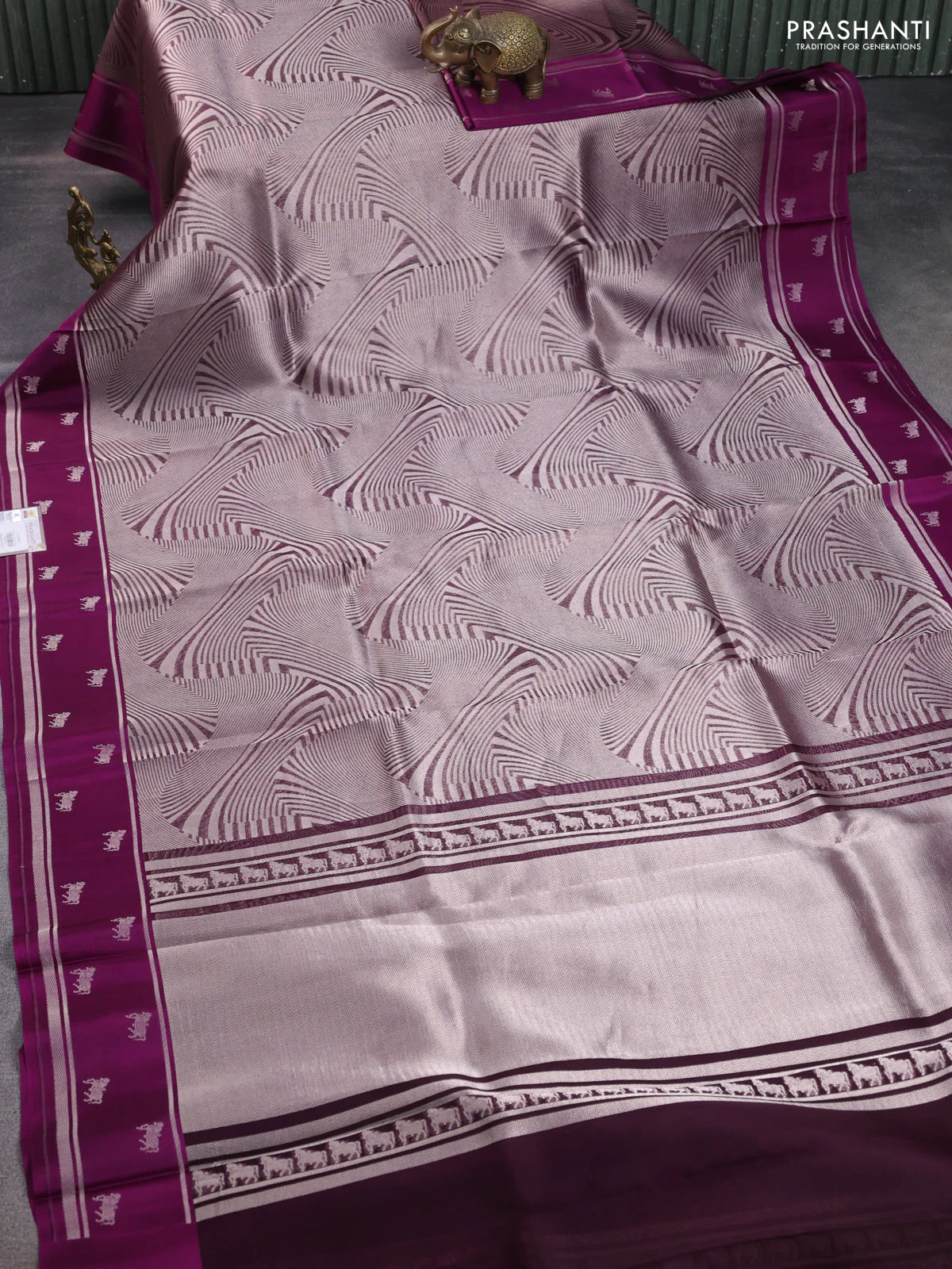 Banarasi katan silk saree purple with allover silver zari woven brocade weaves and zari woven butta border - Image 2