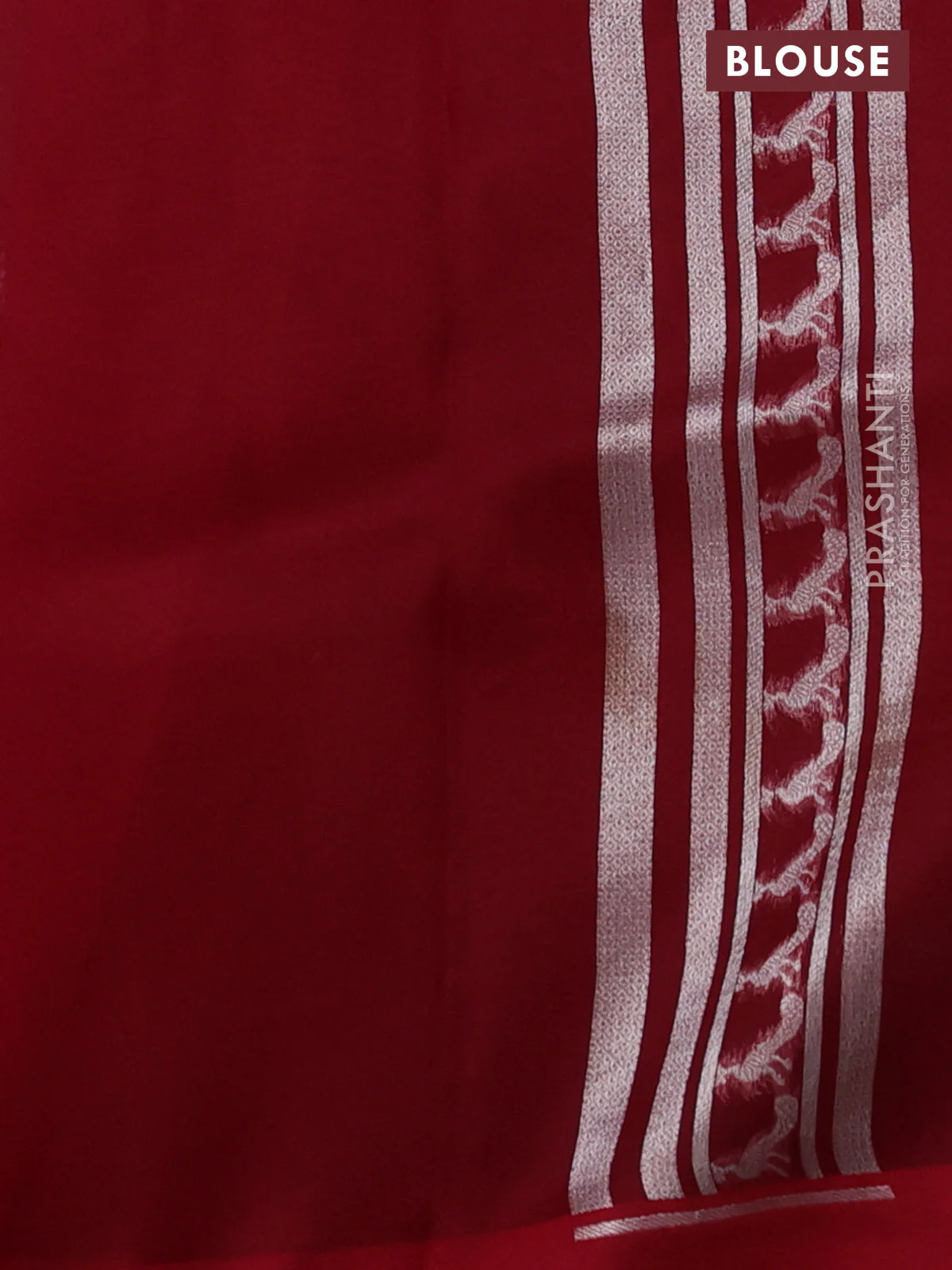 Banarasi katan silk saree red with allover silver zari woven brocade weaves and zari woven butta border - Image 3