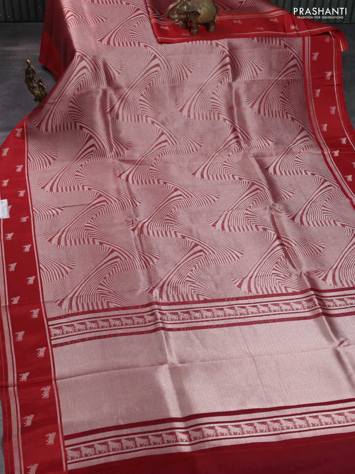 Banarasi katan silk saree red with allover silver zari woven brocade weaves and zari woven butta border - Image 2