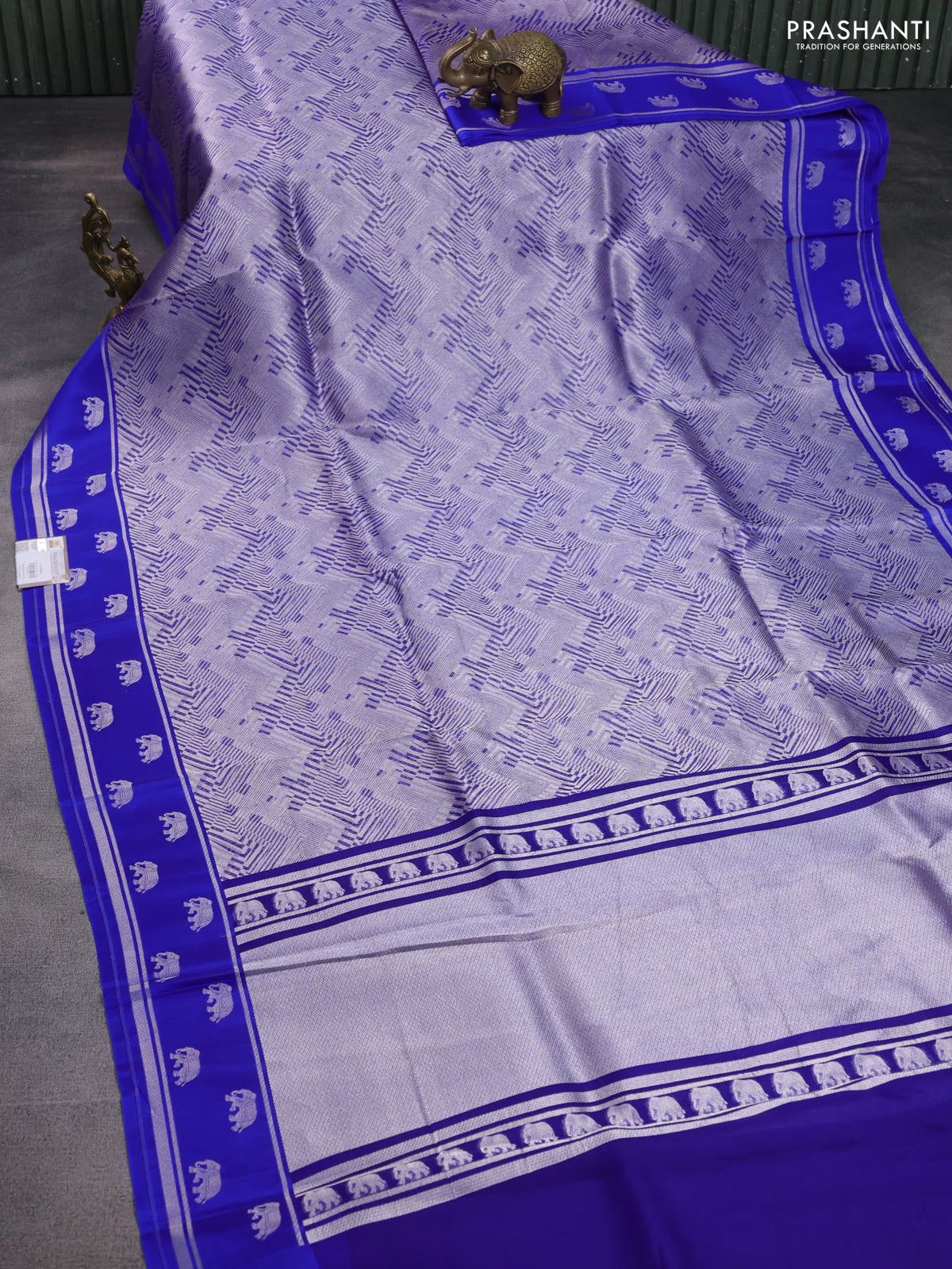 Banarasi katan silk saree royal blue with allover zari woven brocade weaves and zari woven butta border - Image 2