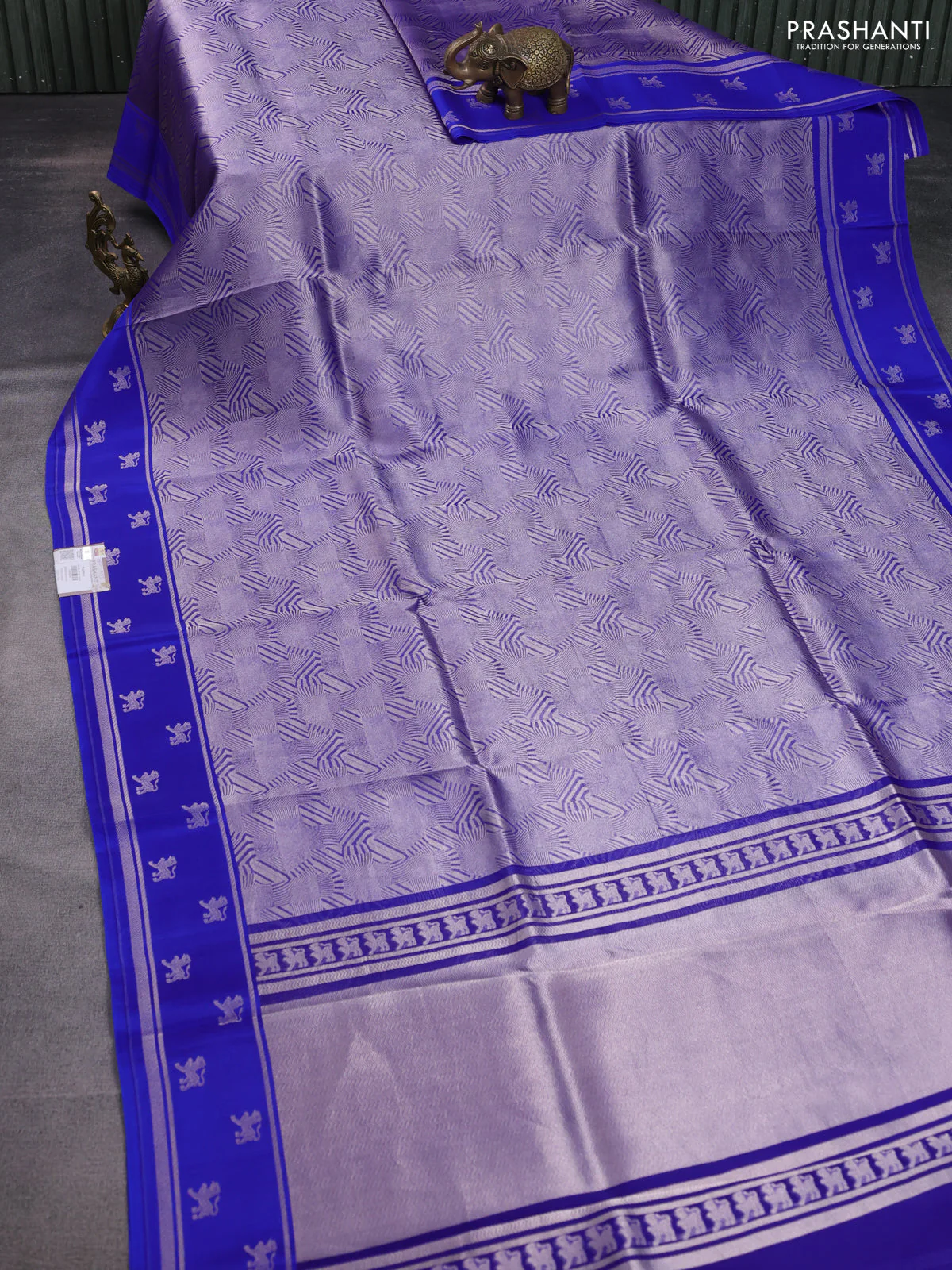 Banarasi katan silk saree royal blue with allover zari woven brocade weaves and zari woven butta border - Image 2