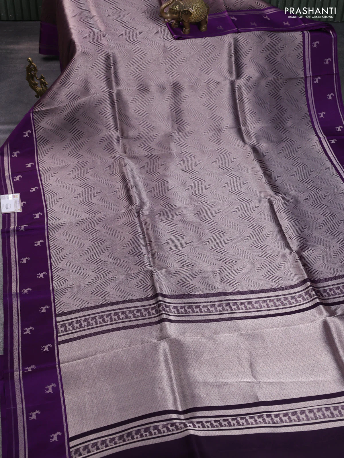 Banarasi katan silk saree violet with allover silver zari woven brocade weaves and zari woven butta border - Image 2