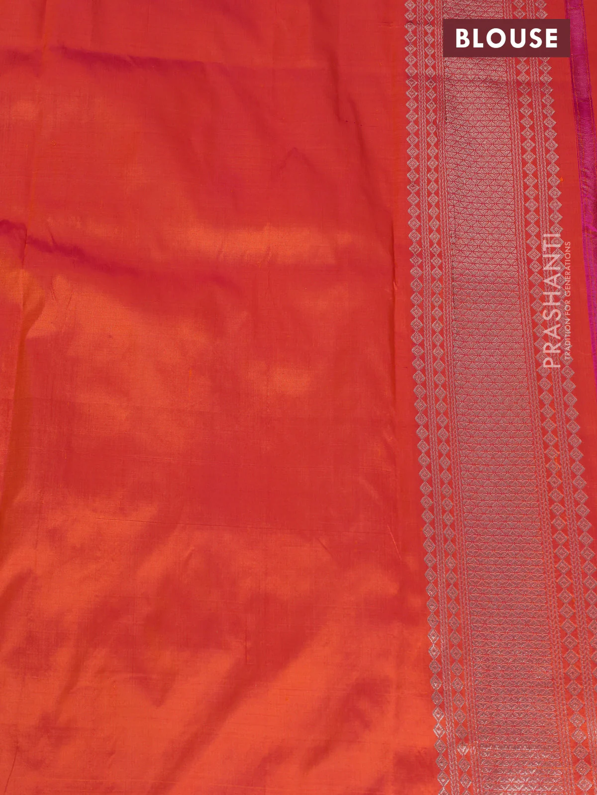 Banarasi katan tissue silk saree dual shade of orange with plain body and long temple design zari woven border - Image 11