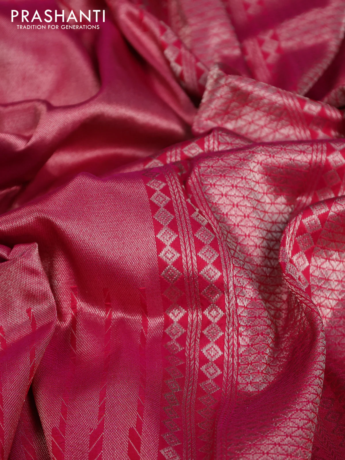 Banarasi katan tissue silk saree dual shade of pink with plain body and long temple design zari woven border - Image 8