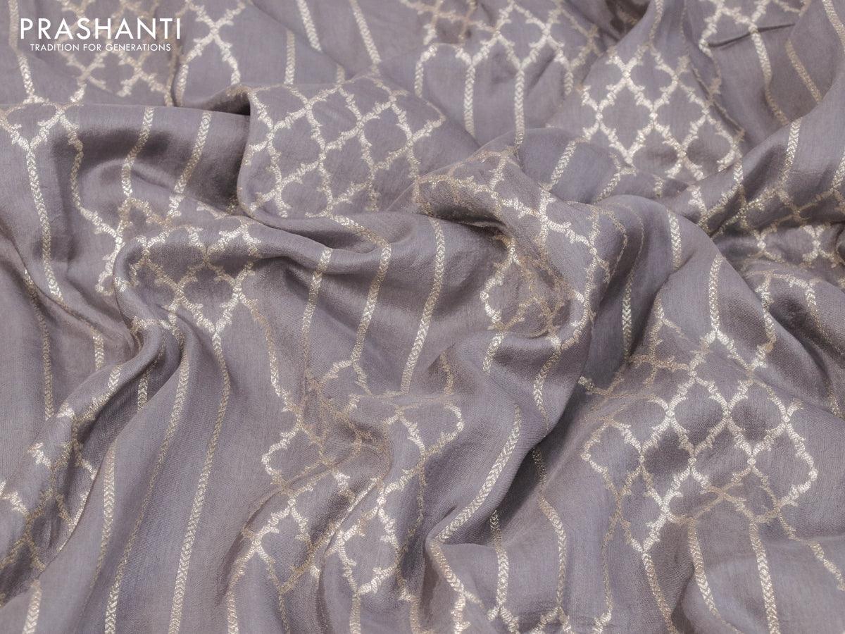 Banarasi munga tussar silk saree grey with allover zari weaves and lace work border - Image 5