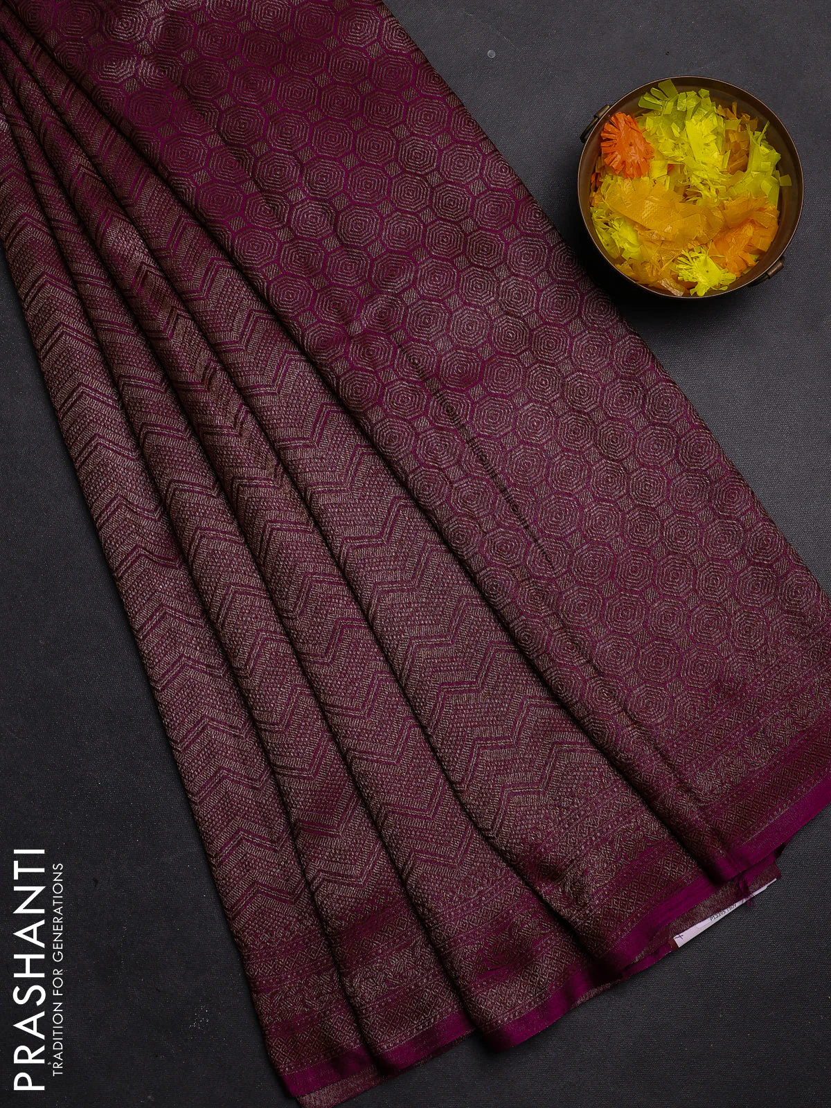 Banarasi mushru saree purple with allover thread & zari weaves and woven border