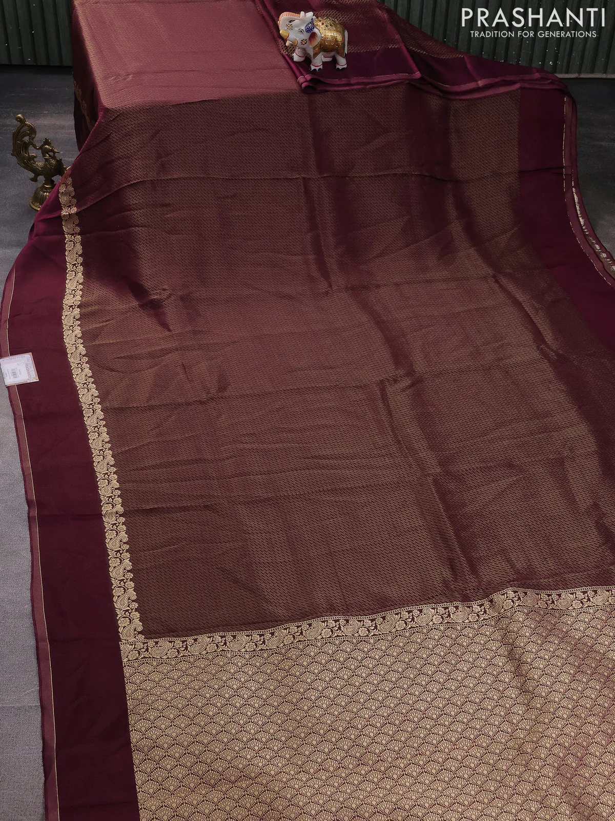 Banarasi mushru silk saree wine shade with allover zari weaves and zari woven border - Image 2