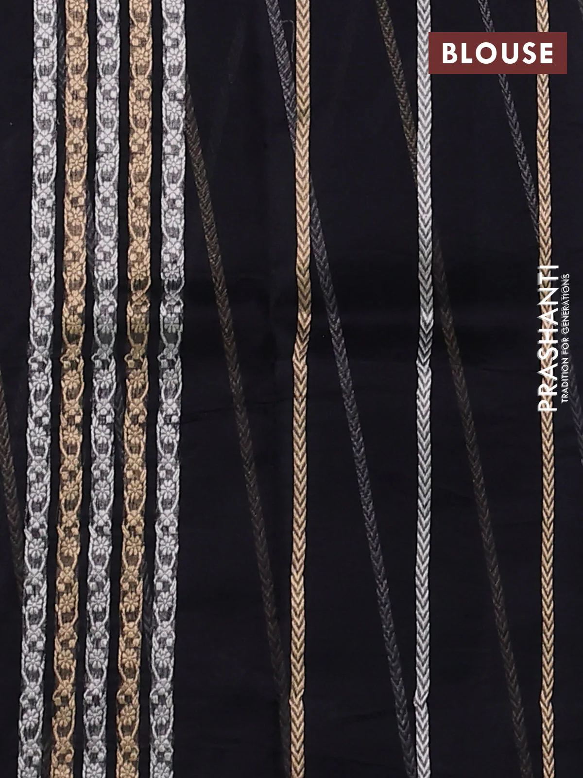 Banarasi organza silk saree black with allover silver & gold zig zag zari weaves and zari woven border - Image 3