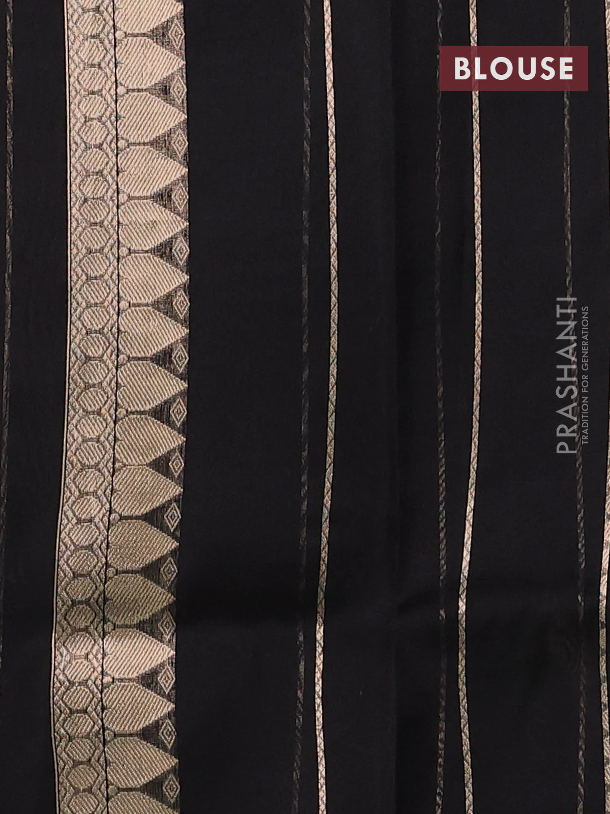 Banarasi organza silk saree black with rudraksha silver & gold zari woven buttas and zari woven border - Image 3