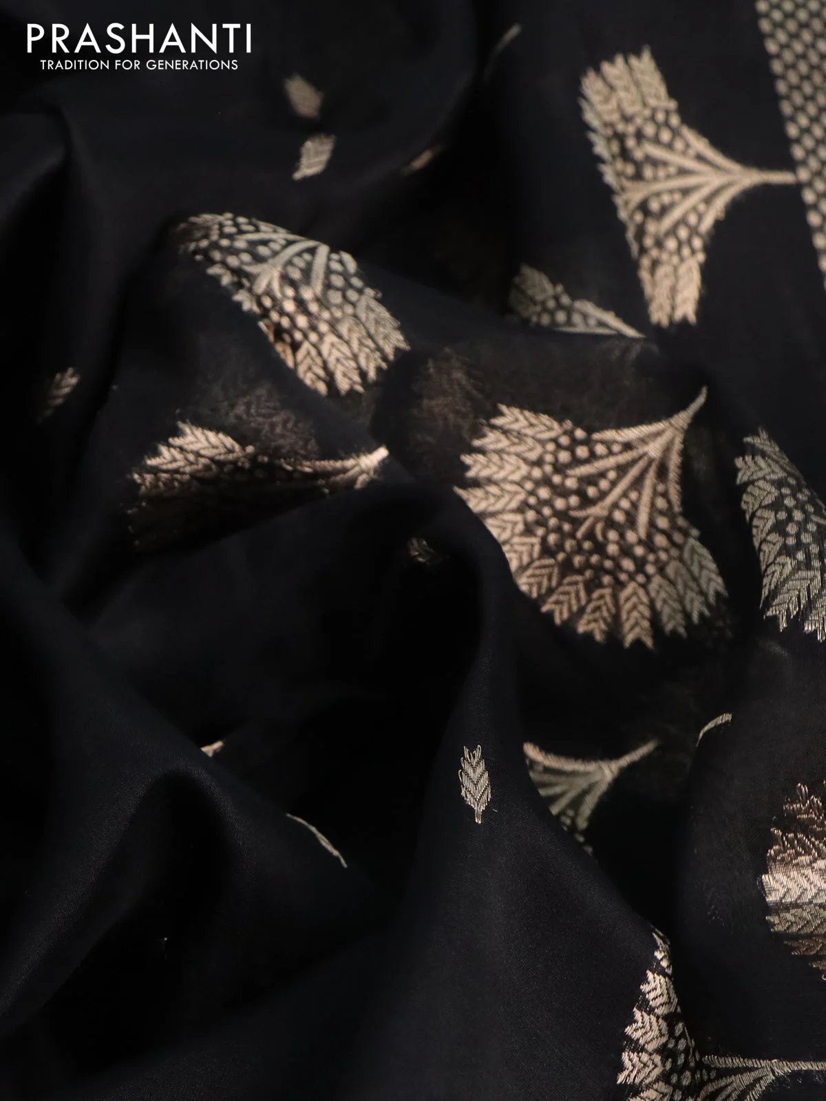 Banarasi organza silk saree black with zari woven buttas and zari woven border - Image 2