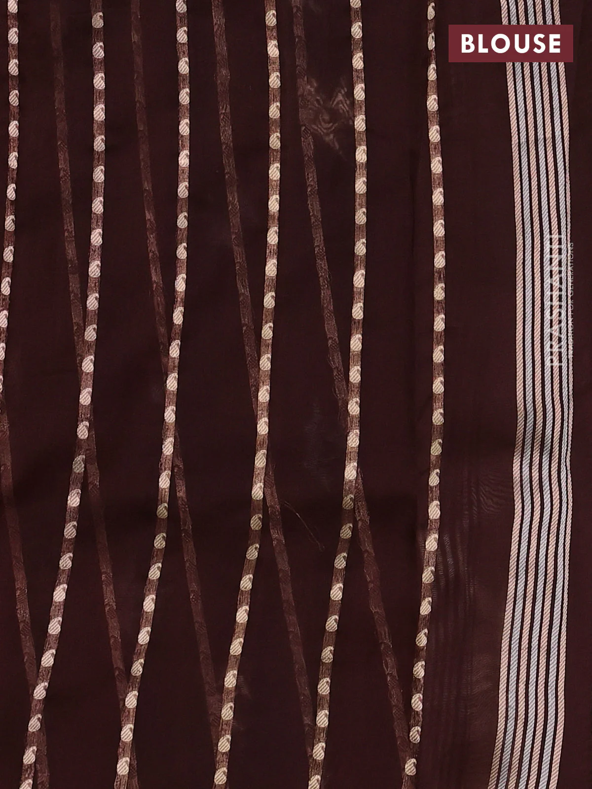 Banarasi organza silk saree coffee brown with silver & gold zari woven buttas and zari woven piping border - Image 3