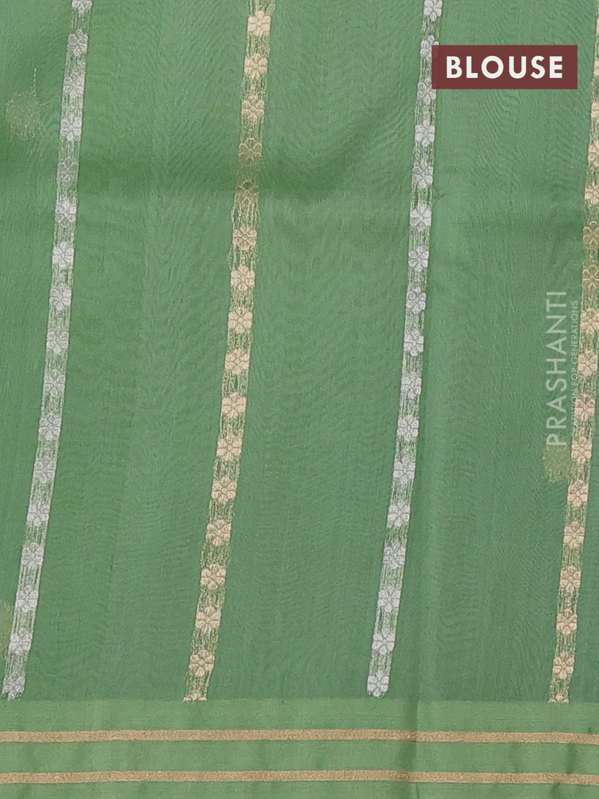 Banarasi organza silk saree green shade with allover silver & gold zari weaves and zari woven border - Image 3