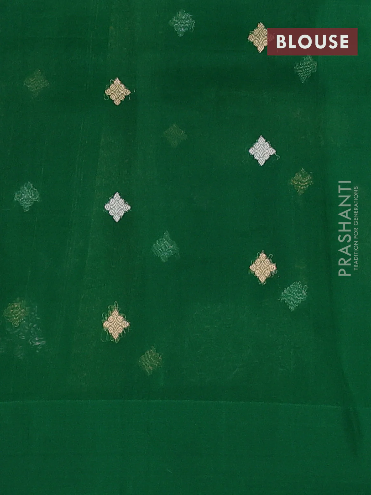Banarasi organza silk saree green with allover silver & gold zari weaves and simple border - Image 3