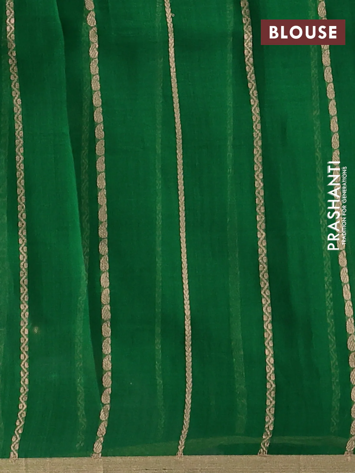 Banarasi organza silk saree green with allover zari stripes pattern & butas and zari woven border - Image 3