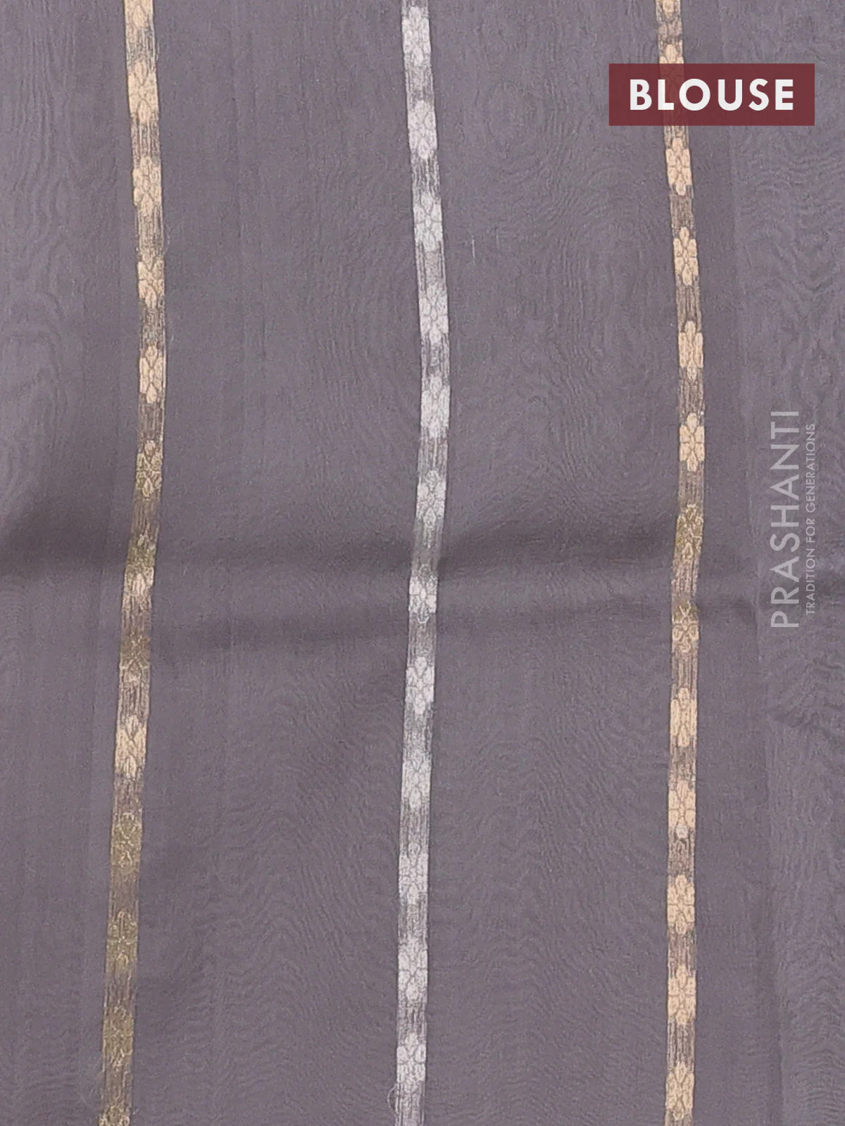 Banarasi organza silk saree grey with zari woven buttas and zari woven border - Image 3