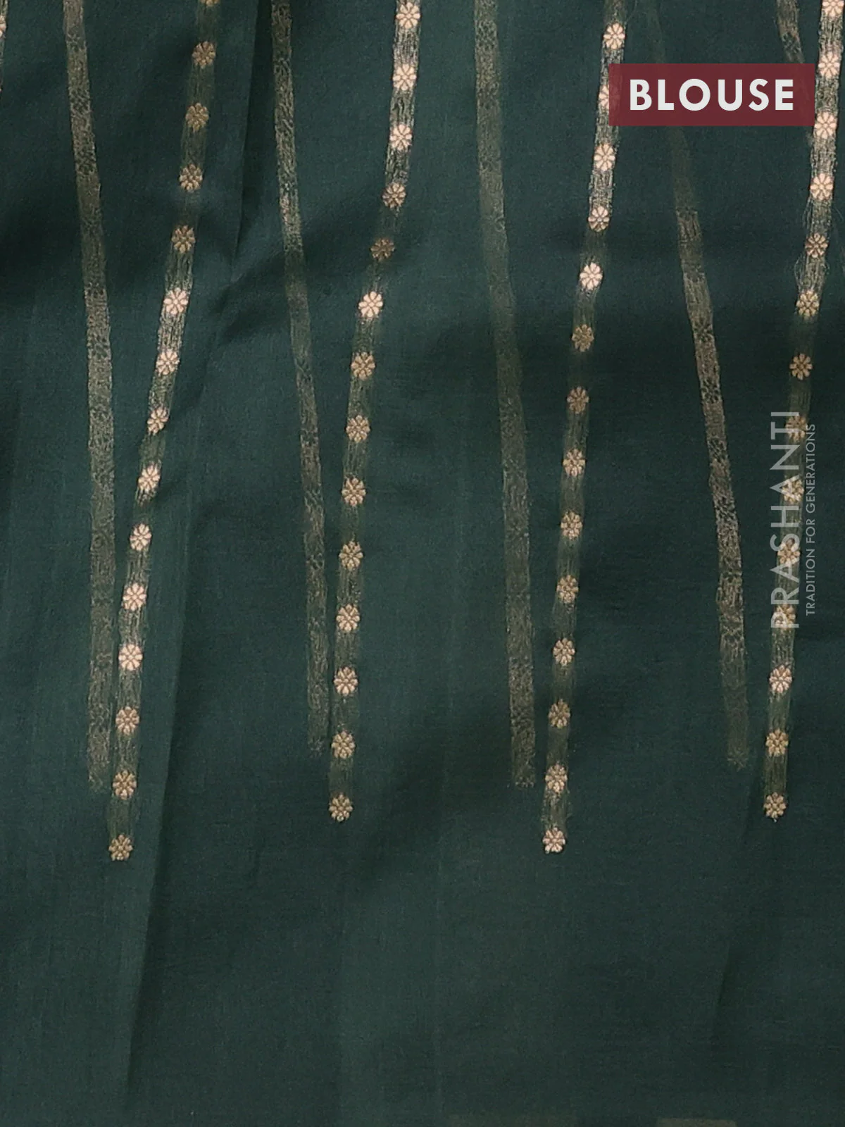 Banarasi organza silk saree greyish green with allover zari stripes pattern & buttas and piping border - Image 3