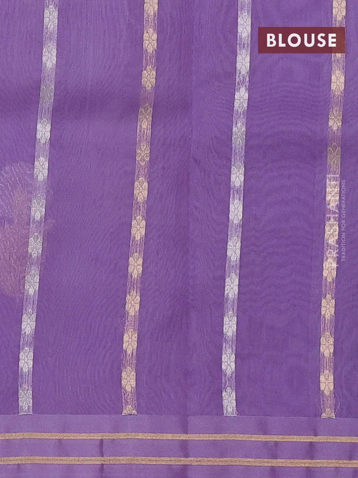 Banarasi organza silk saree lavender with floral zari woven buttas and zari woven border - Image 3