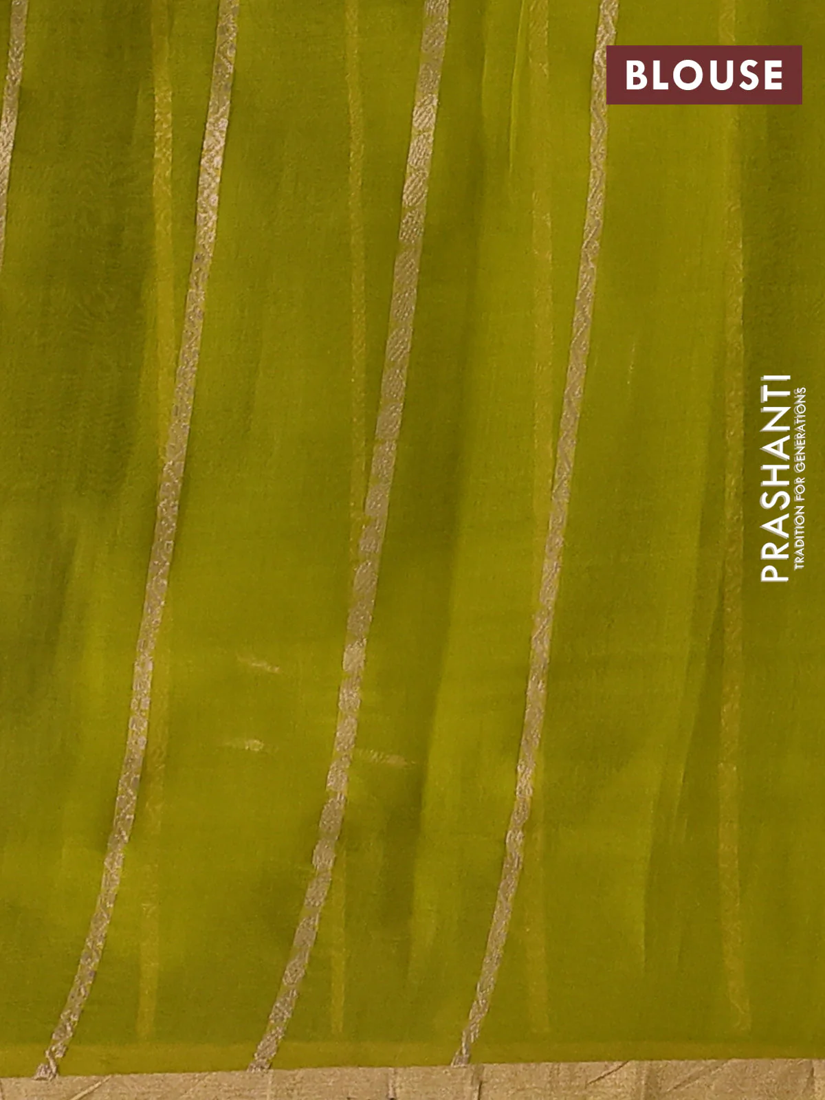 Banarasi organza silk saree lime green with allover zari stripes pattern & butas and zari woven border - Image 3