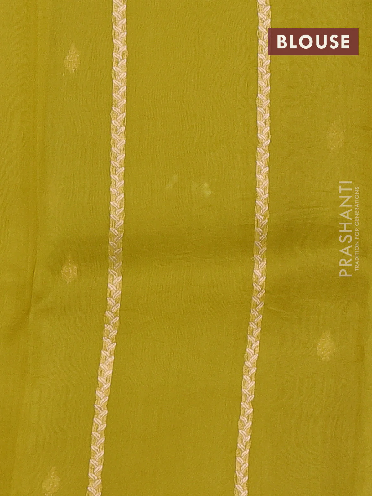 Banarasi organza silk saree lime green with zari woven buttas and zari wove border - Image 3