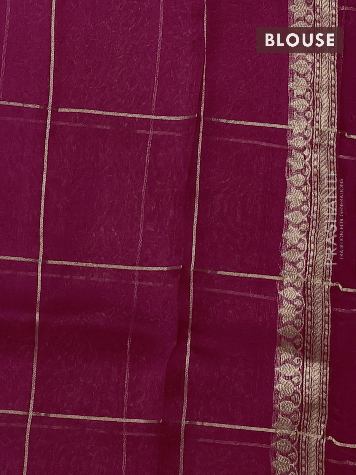 Banarasi organza silk saree magenta pink with allover zari checks & buttas and zari woven border - Image 3