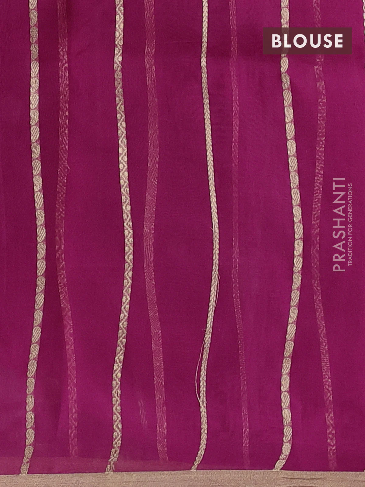 Banarasi organza silk saree magenta pink with allover zari stripes pattern & butas and zari woven border - Image 3