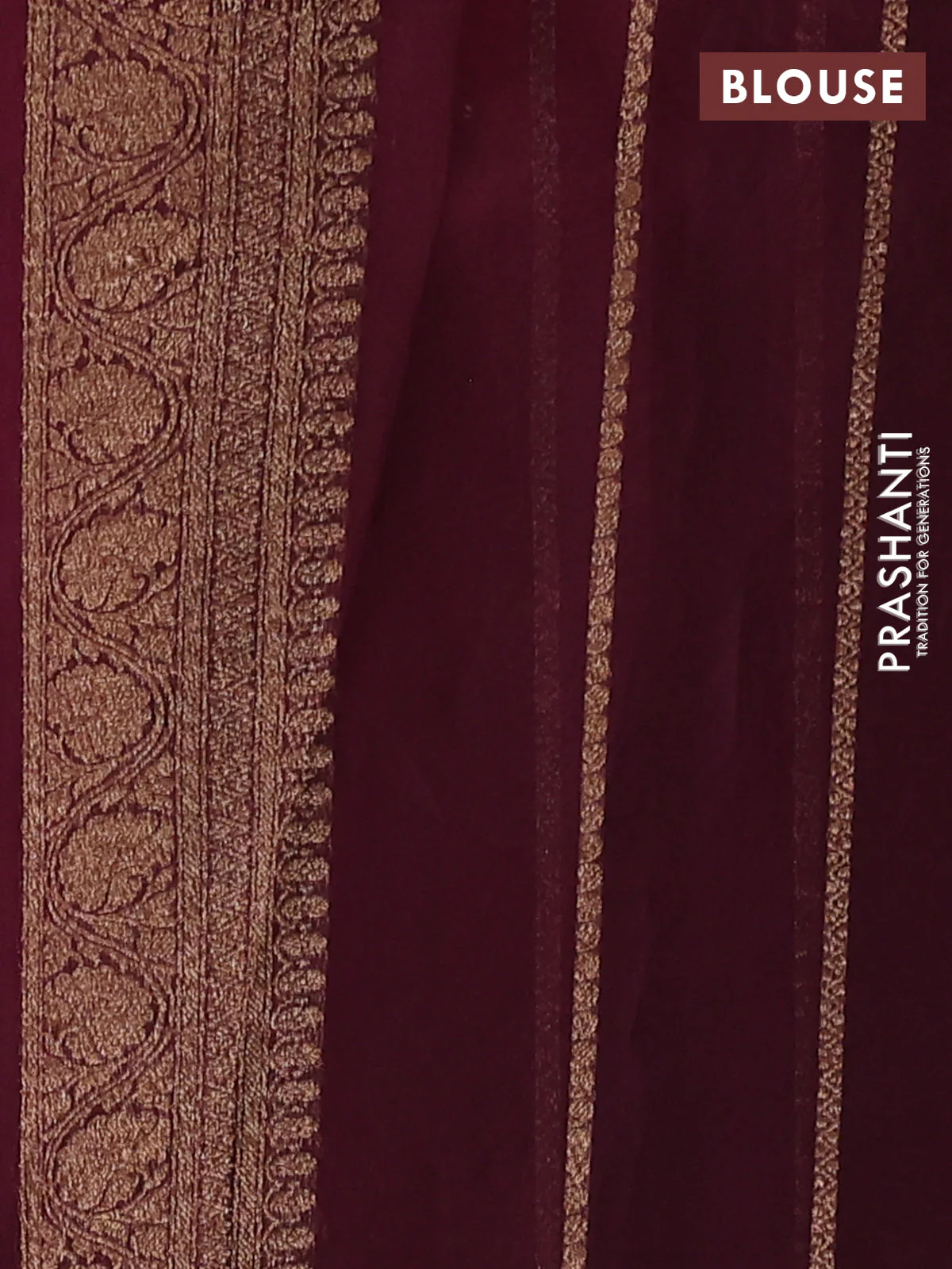Banarasi organza silk saree maroon and wine shade with allover thread & zari woven buttas and thread & zari woven border - Image 3