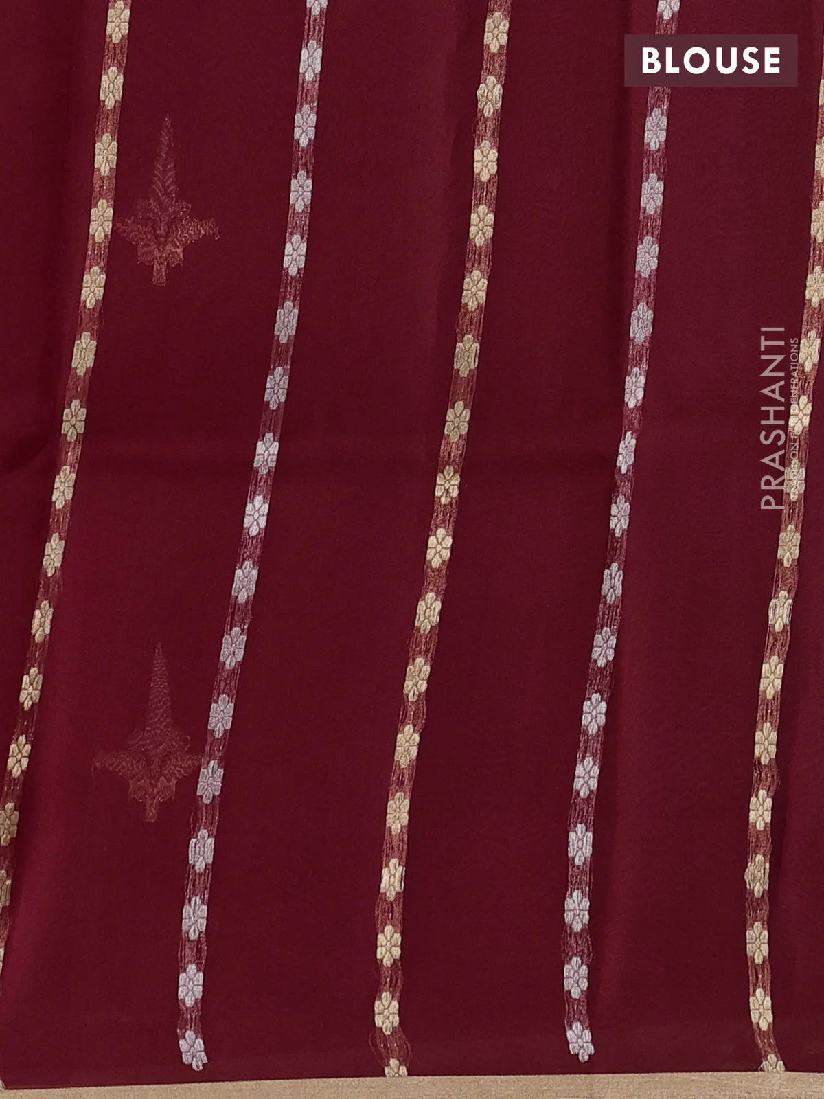 Banarasi organza silk saree maroon with zari woven buttas and zari woven piping border - Image 3