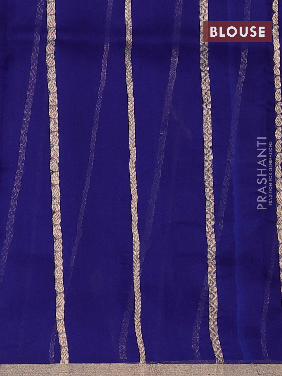 Banarasi organza silk saree navy blue with allover zari stripes pattern & butas and zari woven border - Image 3