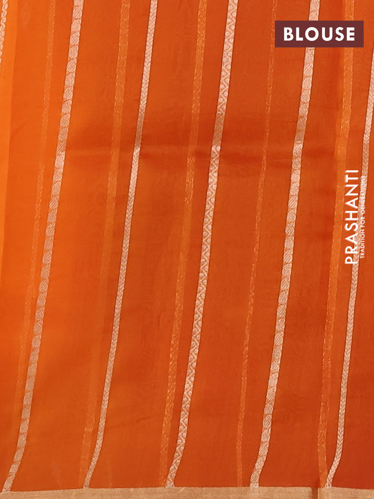 Banarasi organza silk saree orange with allover zari stripes pattern & butas and zari woven border - Image 3