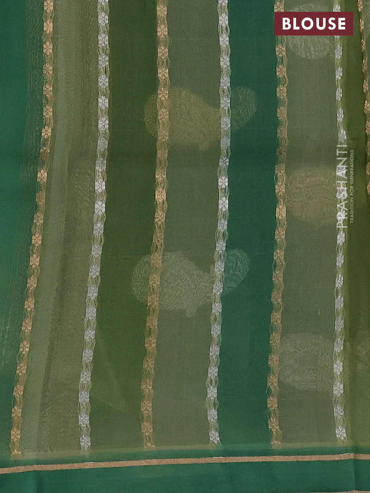 Banarasi organza silk saree pastel green and green with rangakt weaves and zari woven simple border - Image 4