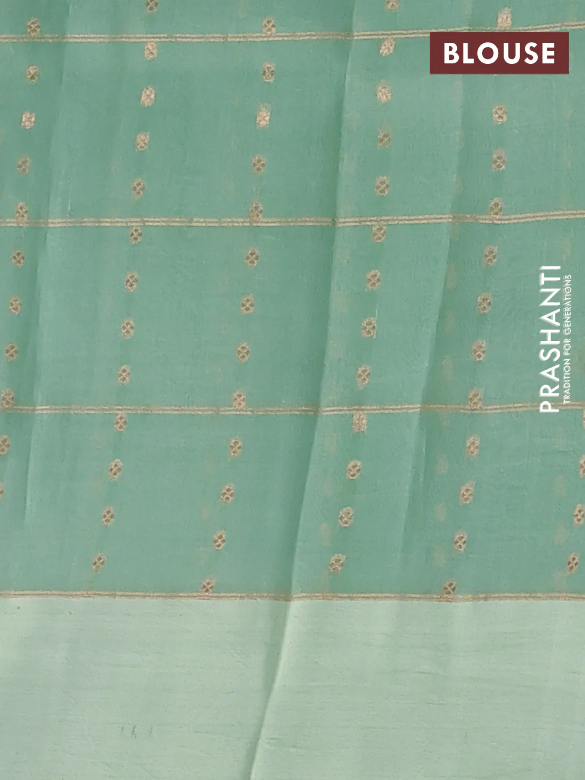Banarasi organza silk saree pastel green with allover zari checks & buttas and simple border - Image 3