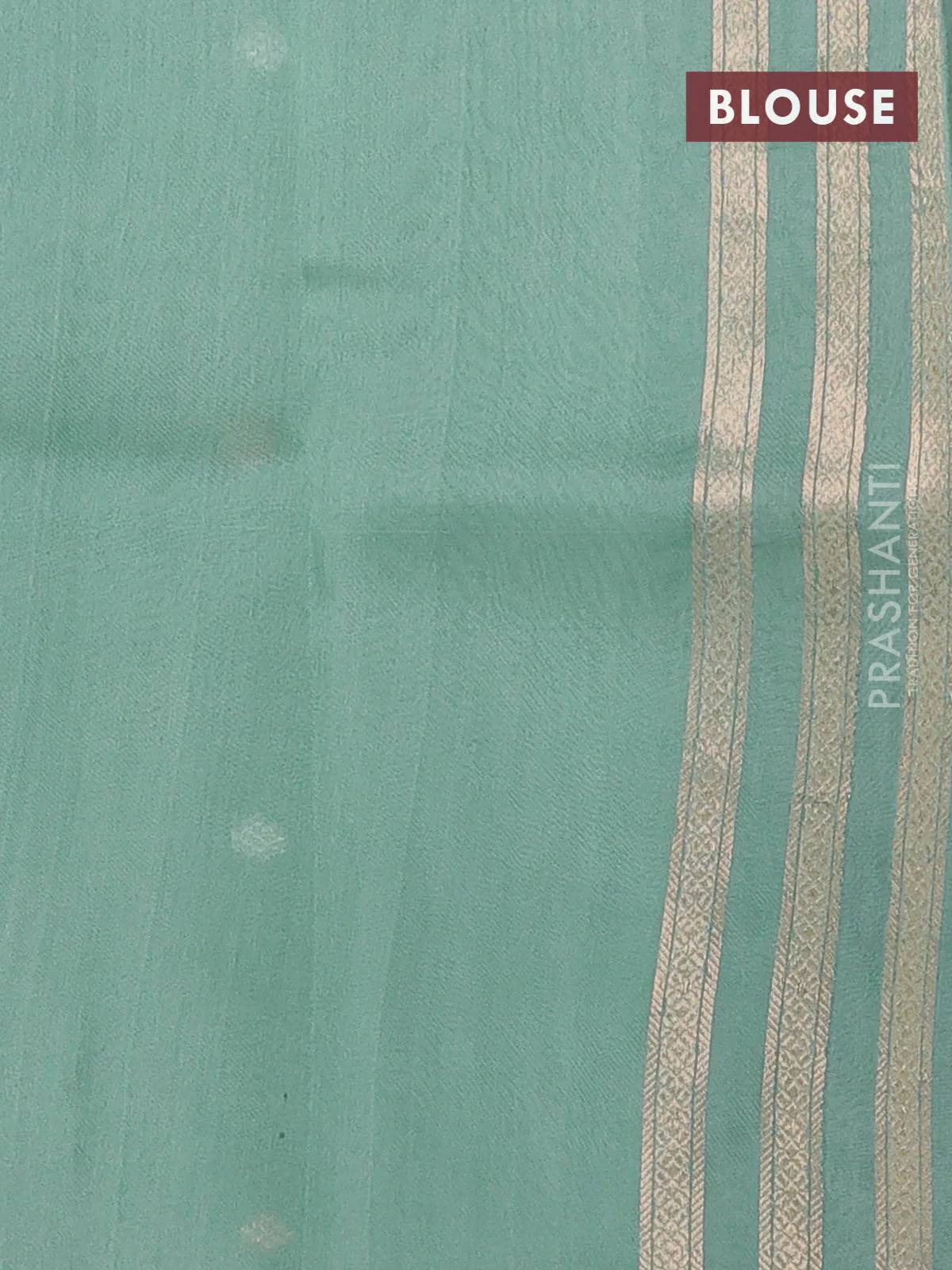Banarasi organza silk saree pastel green with rudraksha silver & gold zari woven buttas and zari woven border - Image 3