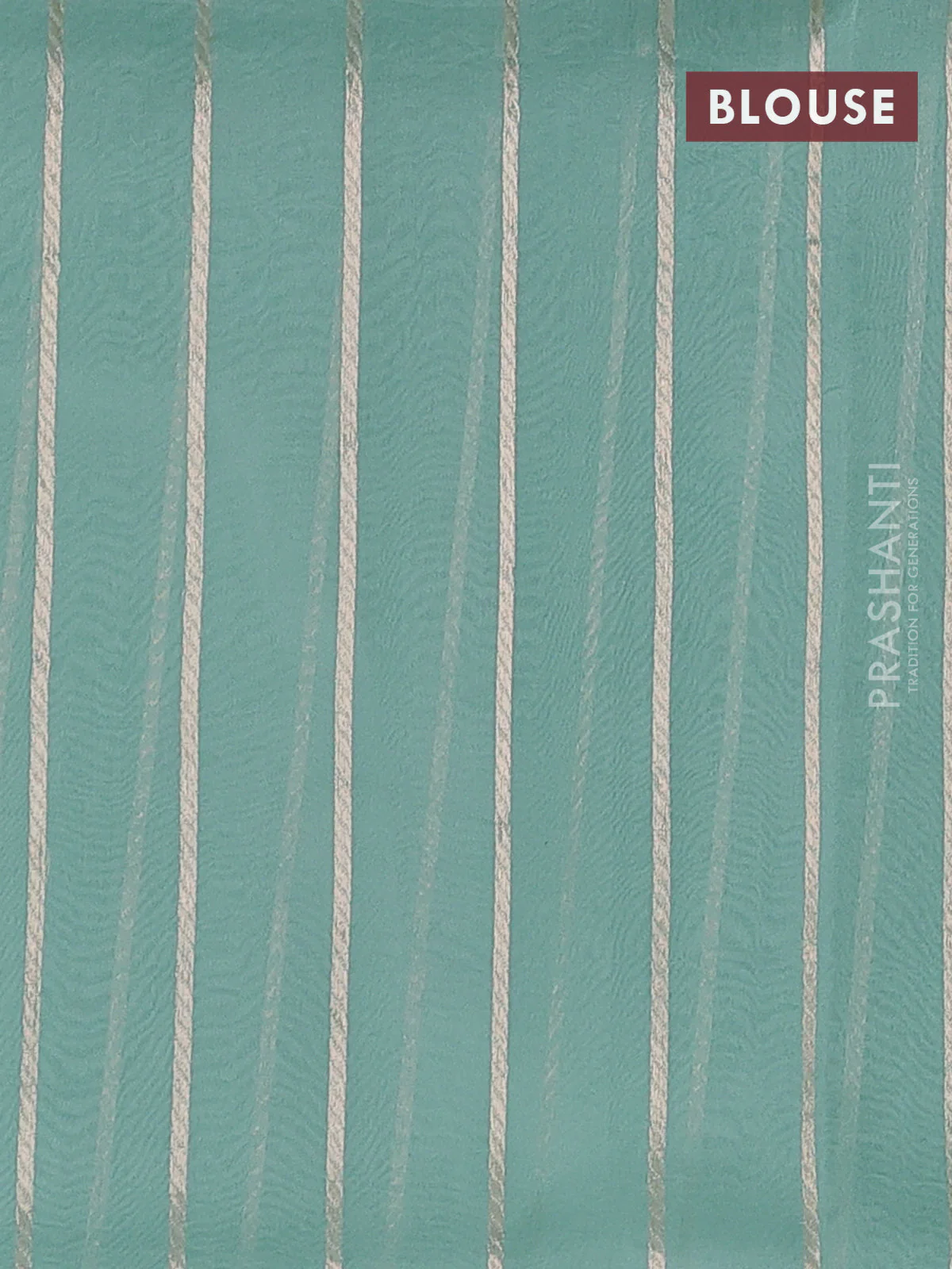Banarasi organza silk saree pastel green with silver & gold zari woven buttas and piping border - Image 3