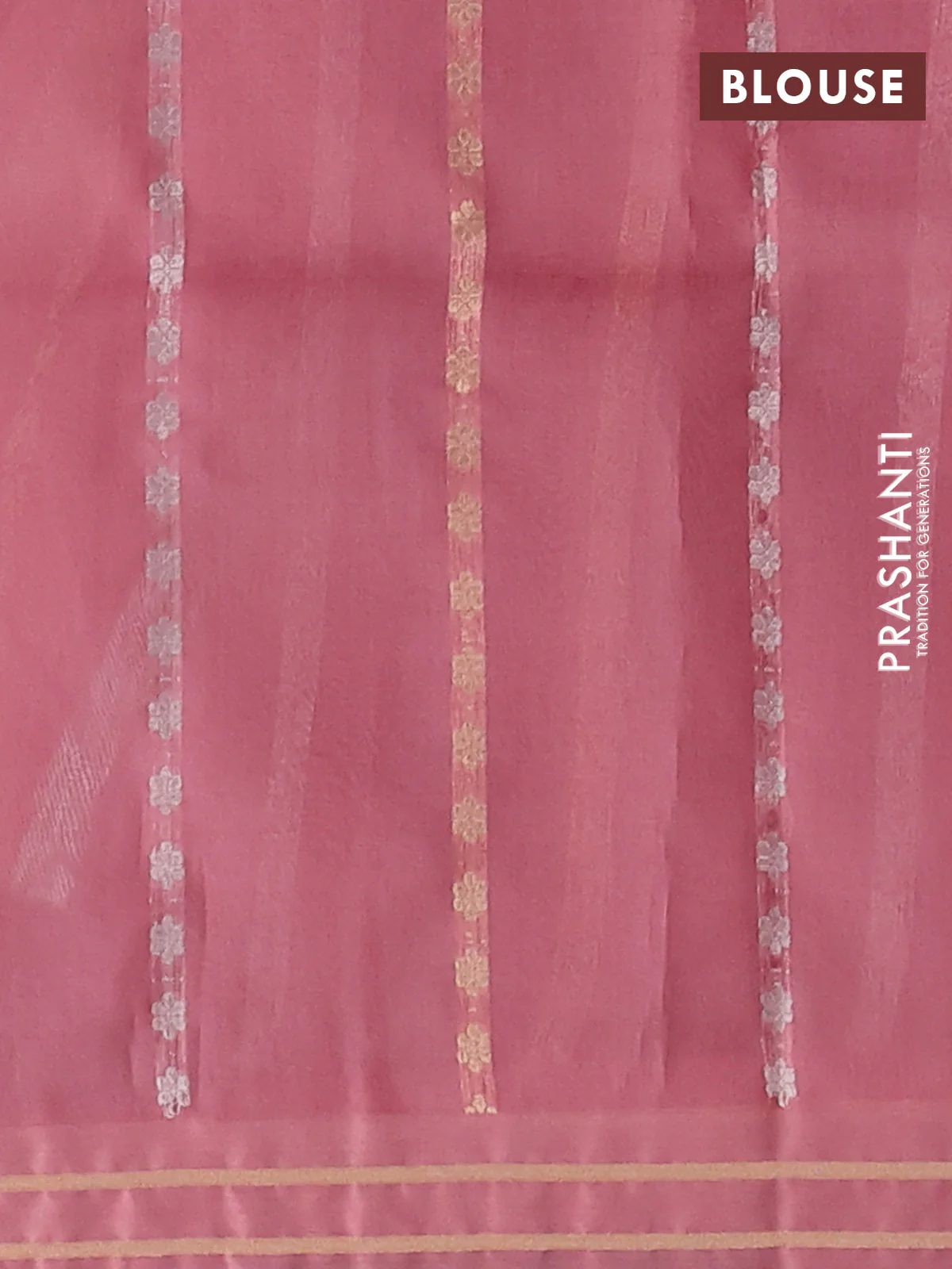 Banarasi organza silk saree pastel pink with allover silver & gold zari weaves and zari woven border - Image 3