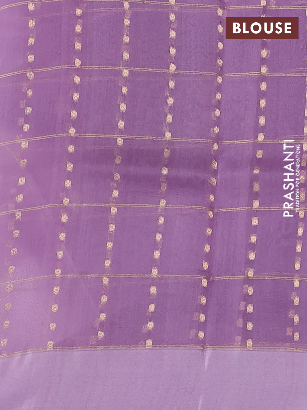 Banarasi organza silk saree pastel purple with allover zari checks & buttas and simple border - Image 3