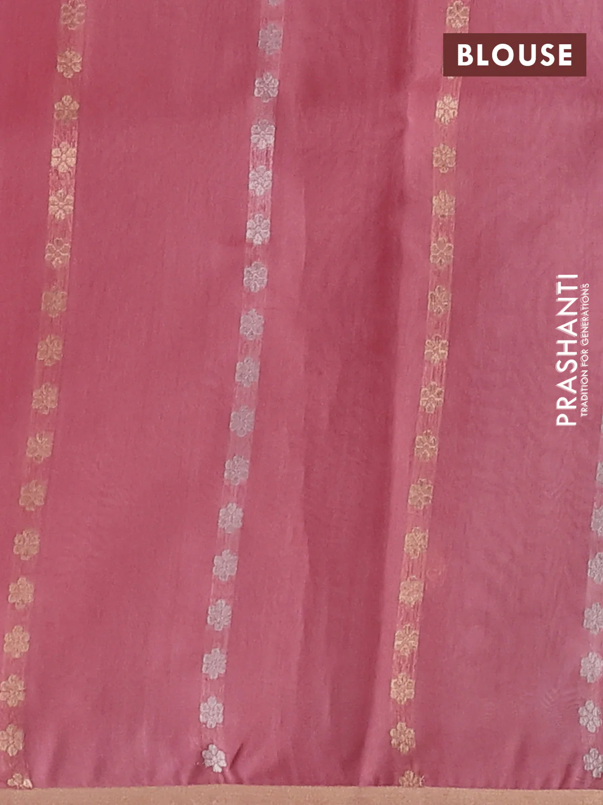 Banarasi organza silk saree peach pink with allover silver & zari weaves and zari woven border - Image 3