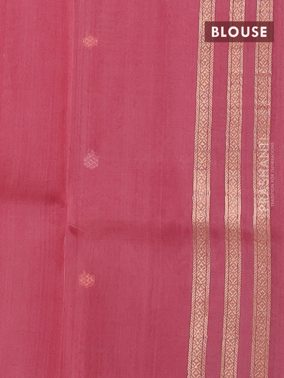 Banarasi organza silk saree peach pink with rudraksha silver & gold zari woven buttas and zari woven border - Image 3