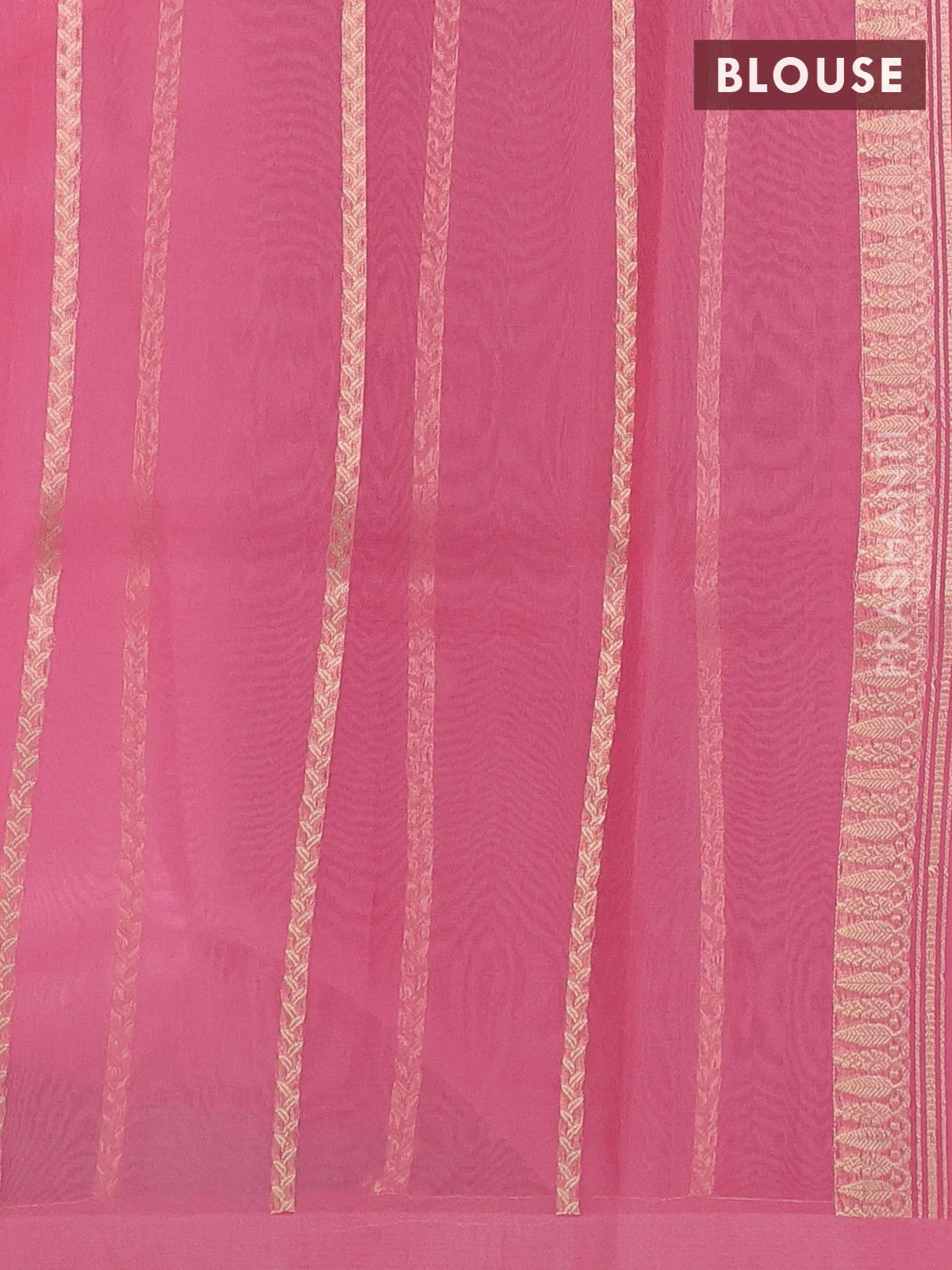 Banarasi organza silk saree peach pink with zari woven buttas and simple border - Image 3